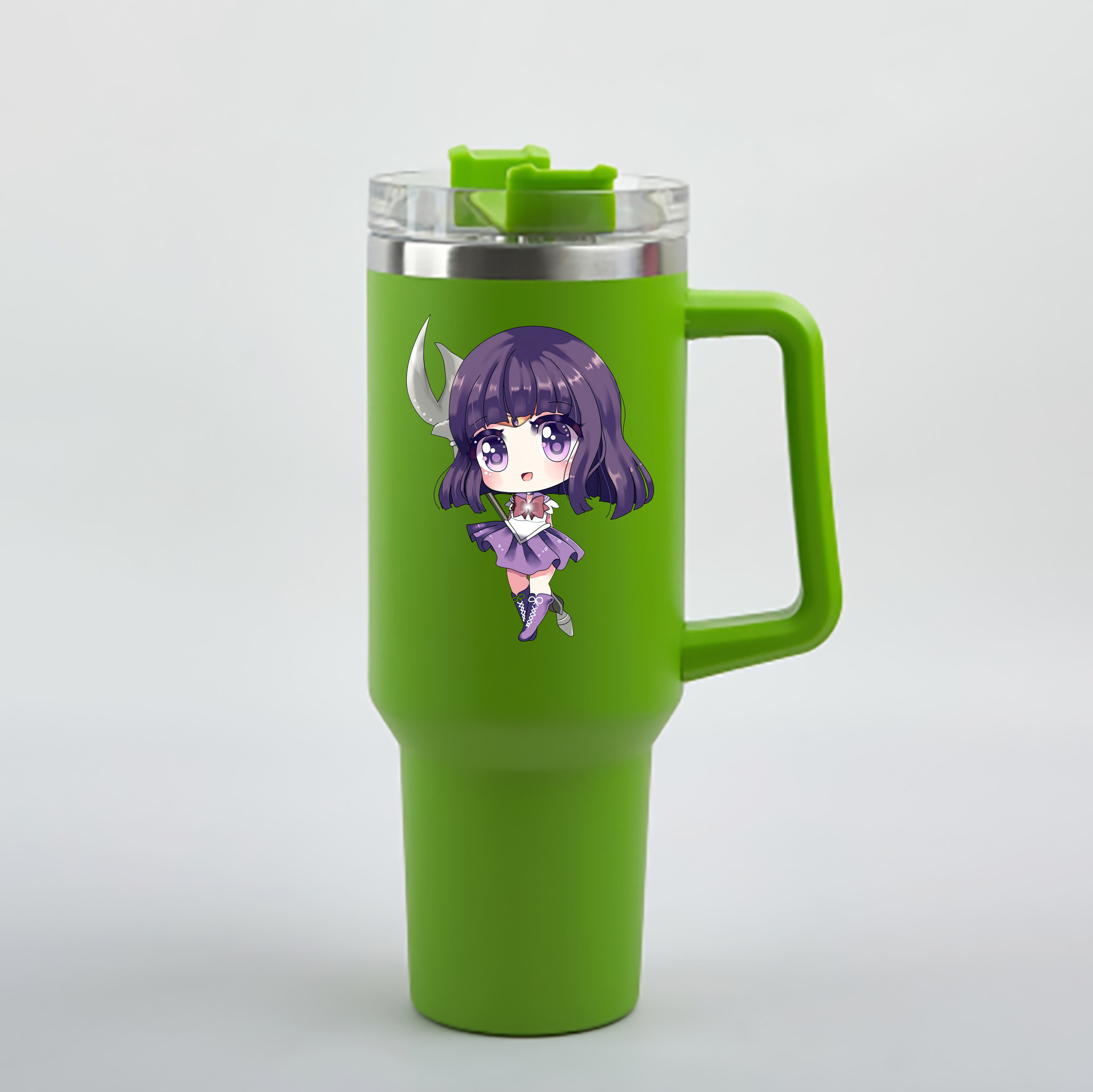 （画像用） 美少女戦士セーラームーン 土萠ほたる Sailor Moon Tomoe Hotaru （セーラーサターン；Sailor Saturn） 1200mL車用タンブラー - クリスタルステッカー（プラスチックストロー付き）